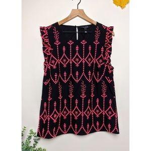 Long Tall Sally | Black Tunic with Pink Embroidery